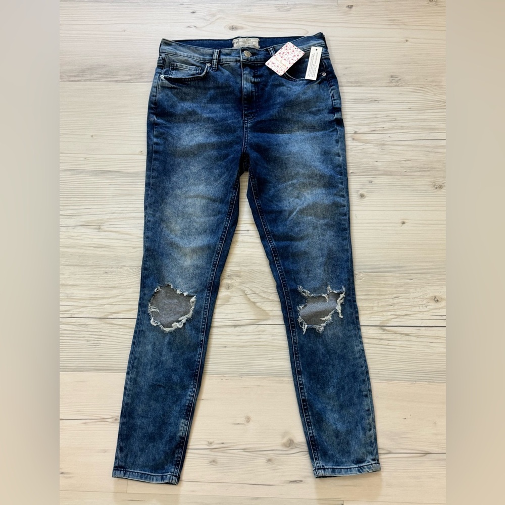 Free People Dark Blue Distressed Skinny Jeans